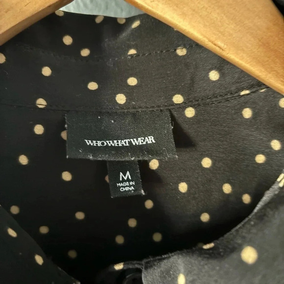 WhoWhatWear | gold & black polka dot | tie waist | button down | midi | dress M - Picture 9 of 10